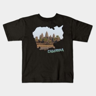 Cambodia Outline with Angkor Wat Kids T-Shirt